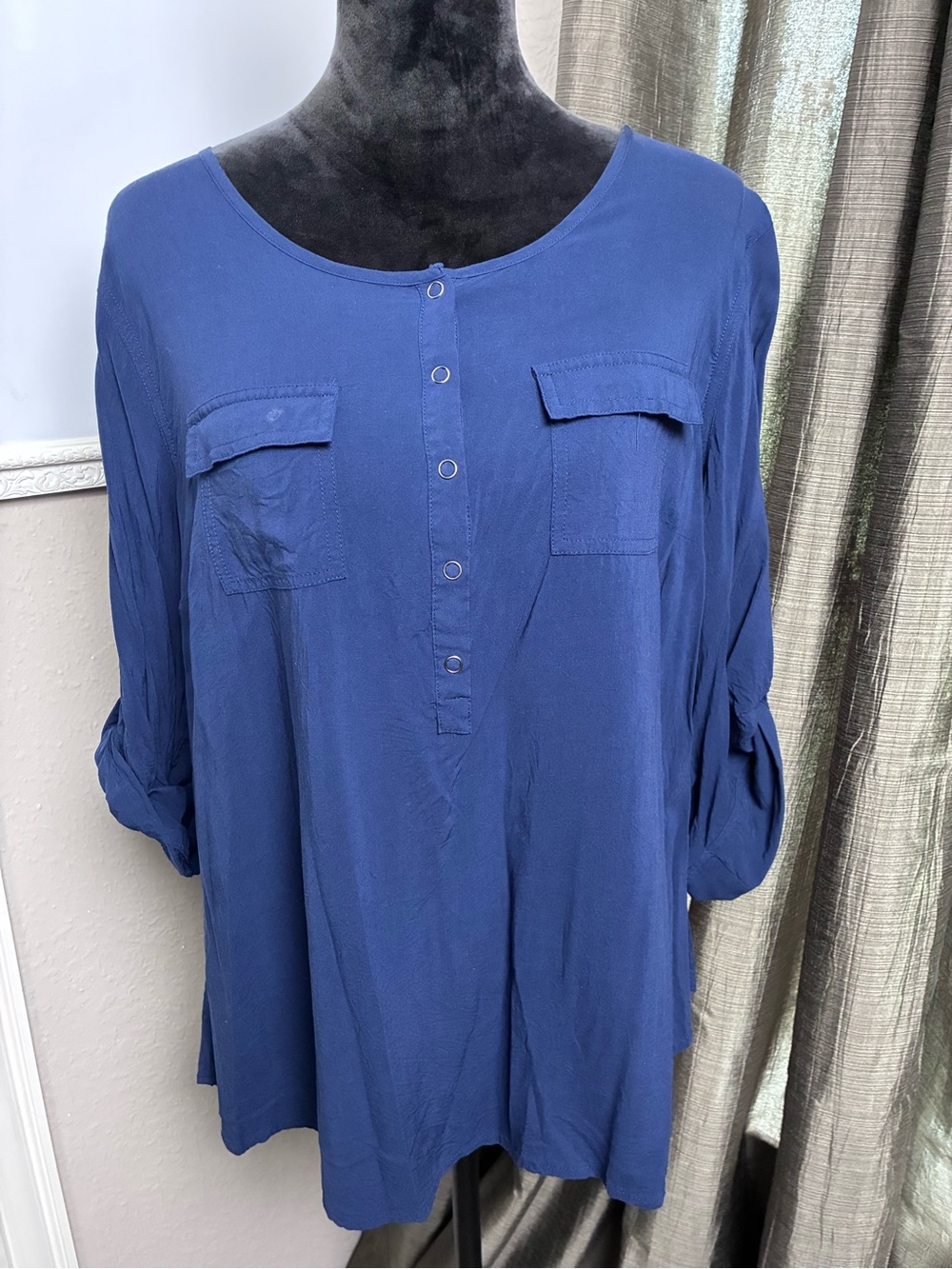 torrid Navy Button-Front Roll-Tab Tunic